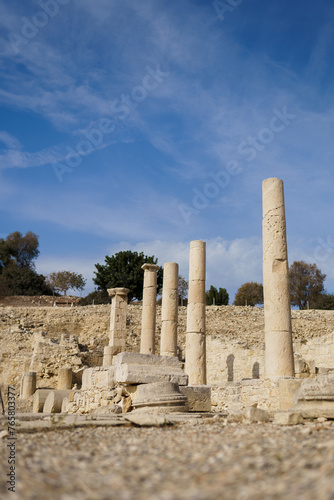 Rows of columns in Cyprus. Remains of colonnaded street ancient city.