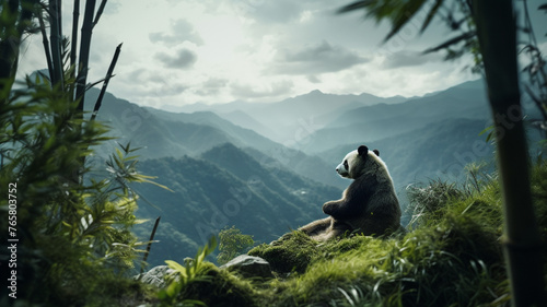 Oso panda en paisaje de bamboo © Iker