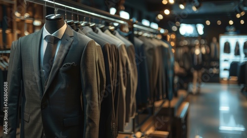 Formal attire in a modern retail shop, fashion store with trendy merchandise