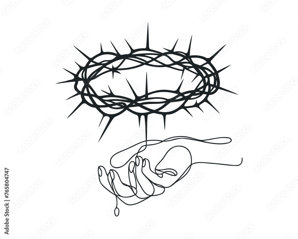 Continuous one line drawing of Christ's crown of thorns. Continuous one line drawing of Christ's crown of thorns.