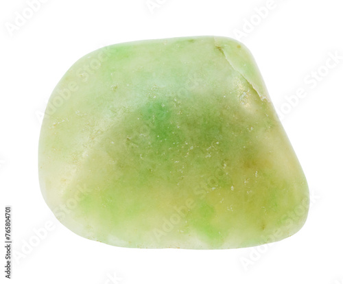 close up of sample of natural stone from geological collection - tumbled grossular-vesuvian rodingite mineral isolated on white background from Kazakhstan photo