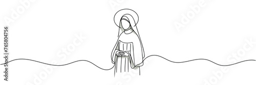 Nun one line continuous. Line art Christian nun, religion banner concept. Hand drawn vector