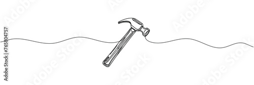hammer drawn in one line style. Vector illustration