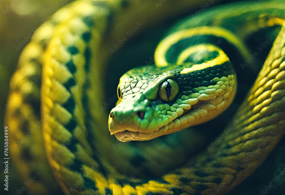 Cobra brasileira nas cores amarela e verde. - obrazy, fototapety, plakaty 