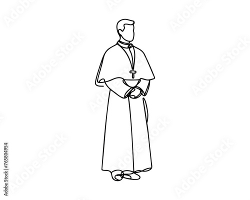 One continuous line drawing of a male priest.