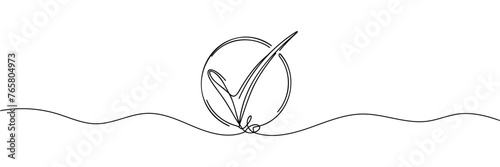 Single continuous line check icon silhouette. Approved test correct right element concept design. vector illustration.