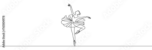 continuous line drawing of woman ballet dancer.