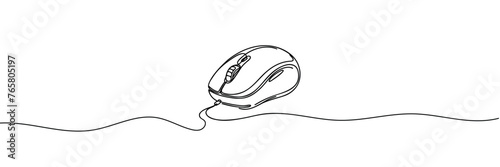 Continuous one line drawing of computer mouse icon. Minimalism drawing of phrase illustration. © dariachekman