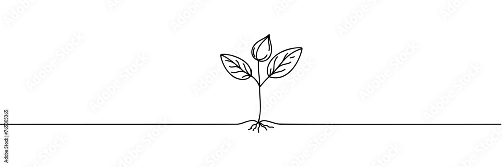 Single continuous line art sprout growth isolated on white background. Vector illustration. Single continuous line art sprout growth isolated on white background. Vector illustration.