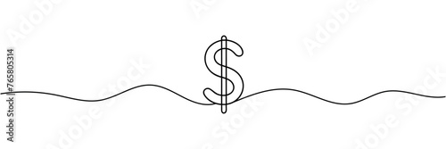 dollar drawn with one continuous line. Vector illustration.