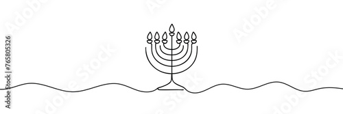 Hanukkah is drawn with one continuous line. Vector illustration.