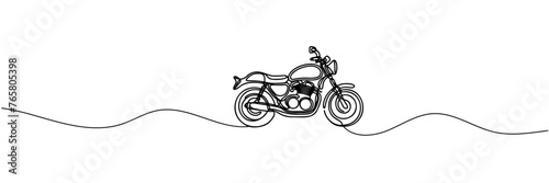 One continuous line drawing of a motorcycle
