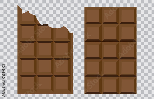 Simple realistic chocolate bar bitten with large piece in flat style.