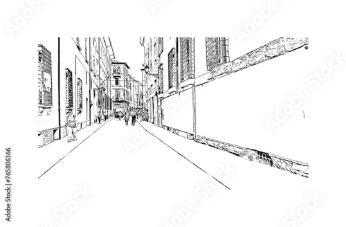 Print Building view with landmark of Reggio Emilia is a city in northern Italy. Hand drawn sketch illustration in vector.