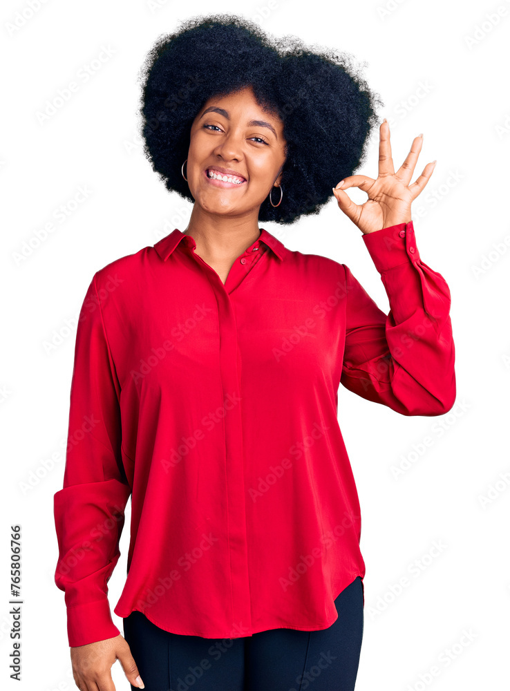 Young african american girl wearing casual clothes smiling positive doing ok sign with hand and fingers. successful expression. Young african american girl wearing casual clothes smiling positive doing ok sign with hand and fingers. successful expression.