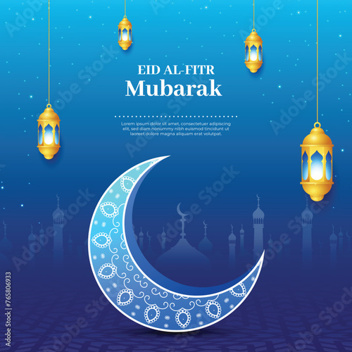 Eid Mubarak moon and mosque beautiful background