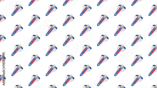 Children's motif with a repeating pattern. Sample filling in the shape of a space shuttle.