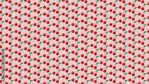 Background with seamless repeating pattern. Cherries, fruit, summer. Repeating pattern in the shape of cherries on a plain background. Background, texture, fruit, vitamin