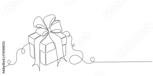 Out line drawing of gift box. Wrapped surprise package for christmas or birthday party .Party and celebration. Gift box line art outline vector illustration