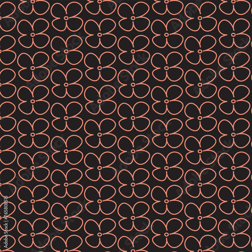 Abstract seamless background with repeating pattern. Simple flower with four petals. Outline, flower without fill.