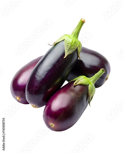 eggplants one on another high angle view on a transparent background