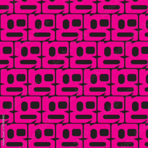 Seamless background with repeating geometric pattern. Abstract purple object on black background - Purple repeating pattern on dark background.