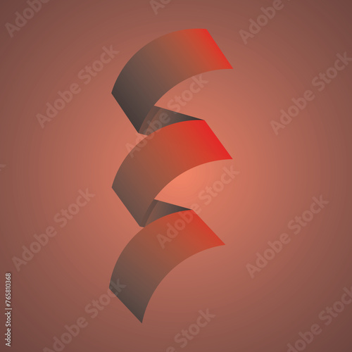 3D illustration of ribbon in vertical direction. Red ribbon with shading, gradient color. Banner, background, object