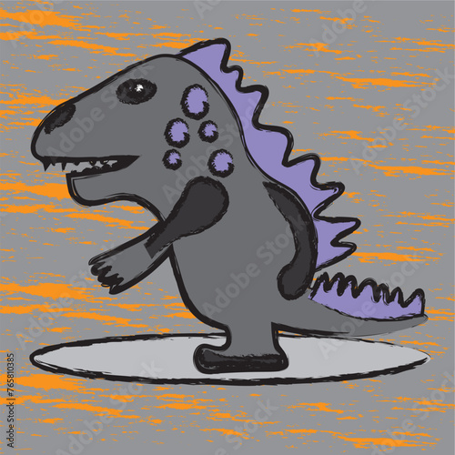 Dinosaur vector illustration. A large dinosaur standing on its hind legs. Dinosaur in green color and with short front legs