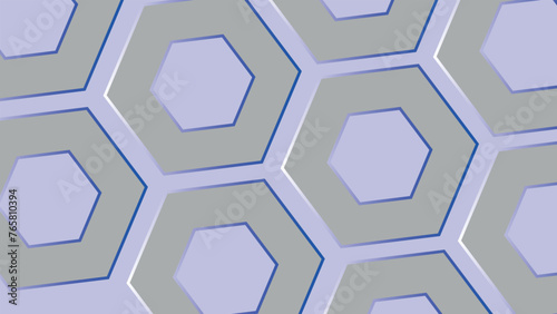Background composed with regularly repeating hexagon. Stroke in gradient color, large hexagons with a smaller one inside.