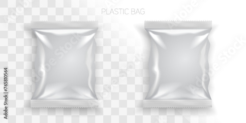 Realistic white blank packaging template made of foil and plastic. Product package mockup