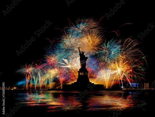 The Statue Of Liberty, fireworks, Independance Day Celebration