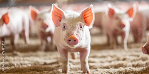 Ecological pigs and piglets at the domestic farm. Generative AI.