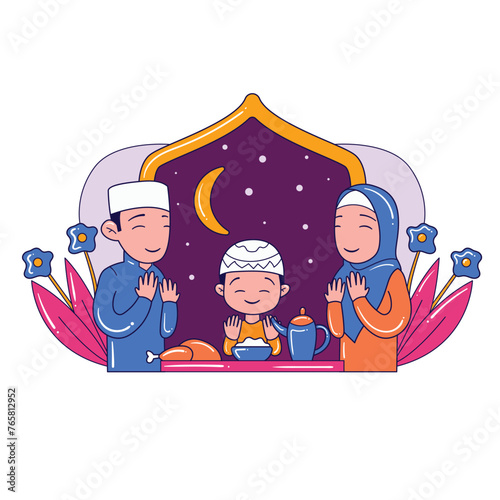 illustration of breaking the Ramadan fast. vector icon on white background photo