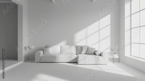 Fototapeta Naklejka Na Ścianę i Meble -  White modern living room, minimal home design mockup on empty bright background, 3D rendering