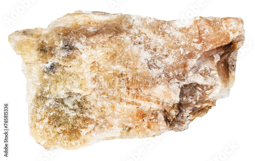 close up of sample of natural stone from geological collection - raw cancrinite mineral isolated on white background from Southern Urals photo