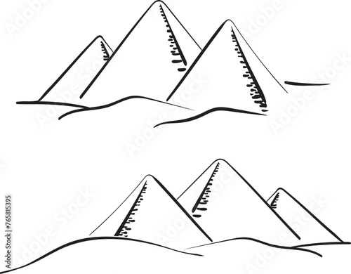 Egypt pyramids in the desert. Hand-drawn vector illustration