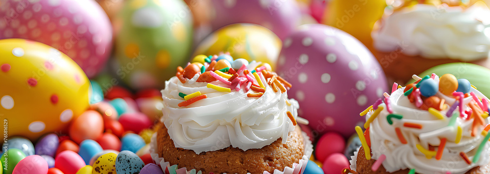 Easter cakes and colorful eggs Easter cakes and colorful eggs