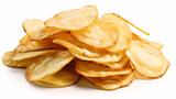 Potato chips isolated on white background. Close-up shot.