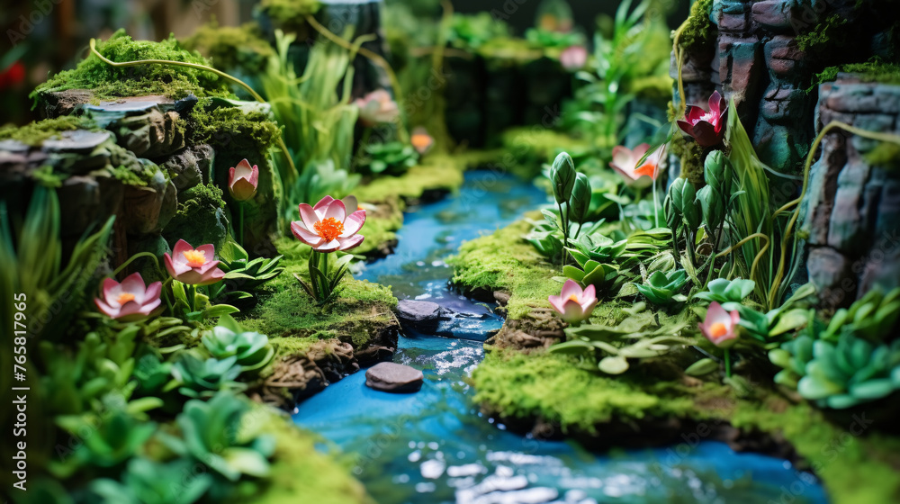 Miniature garden with water lilies and stones. Selective focus. Miniature garden with water lilies and stones. Selective focus.
