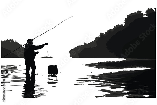 catch a big fish on fishing vector black silhouette