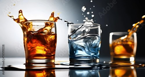generative ai Generate  a hyper realistic high speed photograpy image capturing the graceful splash of liquid drink from a glass.the splash form elegant wave like  shape  against gradient background t photo