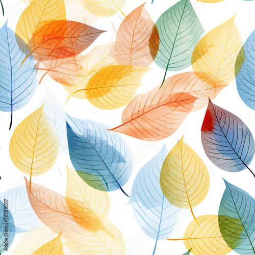 Many leaf colored leaves in a pattern on white  in the style of translucent geometries  textured backgrounds   reated with Generative Ai
