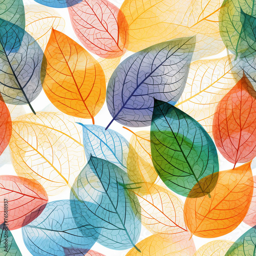 Many leaf colored leaves in a pattern on white  in the style of translucent geometries  textured backgrounds   reated with Generative Ai