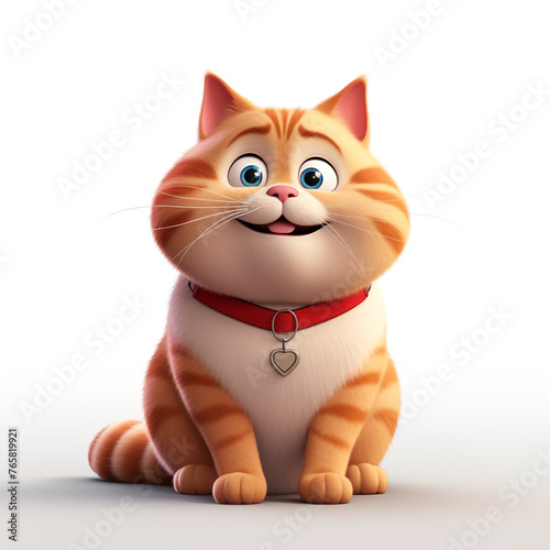 white background, light falling from above, front view, cartoon fat cat сreated with Generative Ai