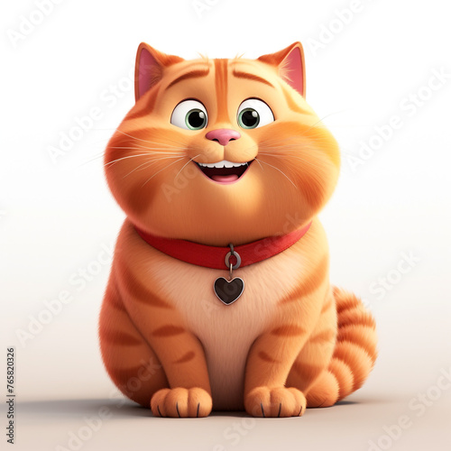 white background, light falling from above, front view, cartoon fat cat сreated with Generative Ai