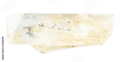 close up of sample of natural stone from geological collection - unpolished danburite crystal isolated on white background from Taymyr Peninsula