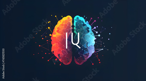 The Concept of Intelligence Quotient (IQ) Illustrated Through a Stylized Brain Icon with the Bold Letters 'IQ' Inscribed Inside. photo