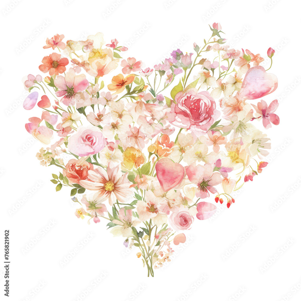 heartshaped watercolor flowers , Heart-shape of Lilacs flower watercolor , A frame of roses in the shape of a heart