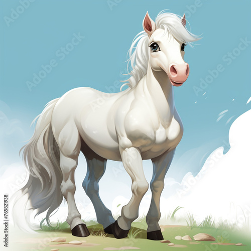a very cute and happy smiling girly horse with big eyes  full body  against a white clear background   reated with Generative Ai