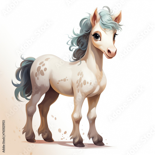 a very cute and happy smiling girly horse with big eyes  full body  against a white clear background   reated with Generative Ai